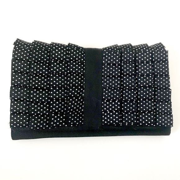WHBM black white dot ruffle clutch